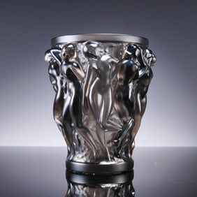 Lalique Bacchantes Iridescent Grey Crystal Vase