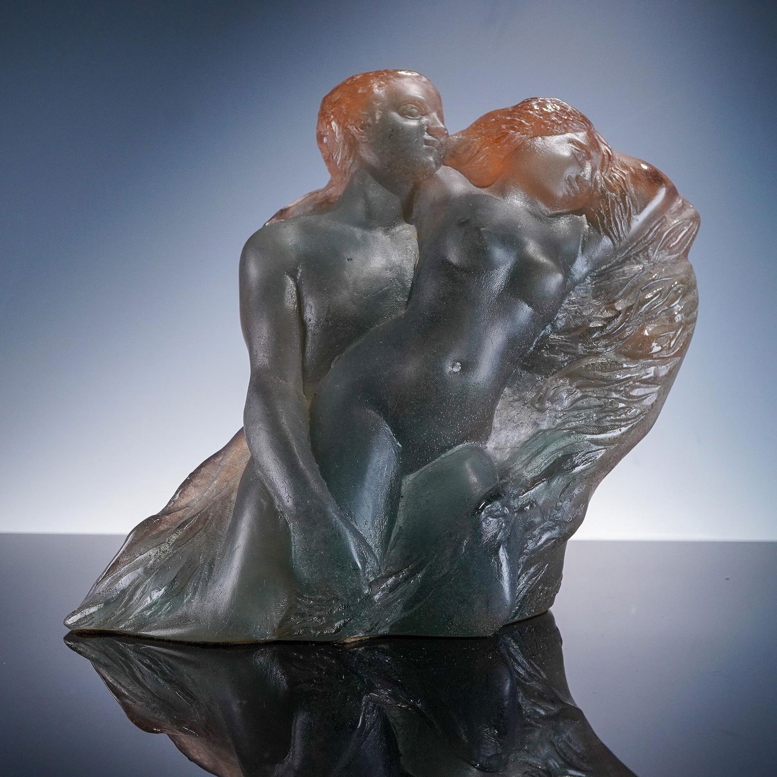 Daum Pate de Verre Sculpture, Lovers Embrace by Pierre Roulot (1 of 8)