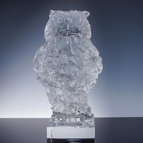 Baccarat Crystal Large Owl Sculpture by Bernard Augst