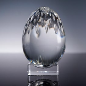 2pc Baccarat Crystal Egg Sculpture with Stand