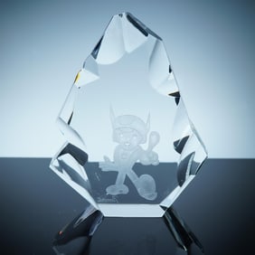Baccarat Crystal Figurine, Cartoon Character Etched Plaque