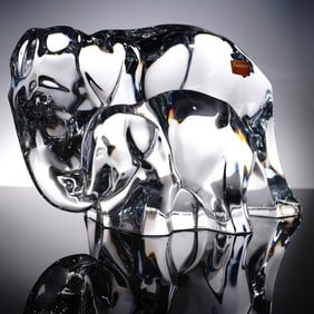 Baccarat Crystal Figurine, Elephant with Calf