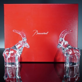 Pair of Baccarat Loet Crystal Figurines, Antelopes