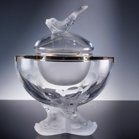 Lalique Crystal Caviar Server, Igor Pattern with Fish Motif