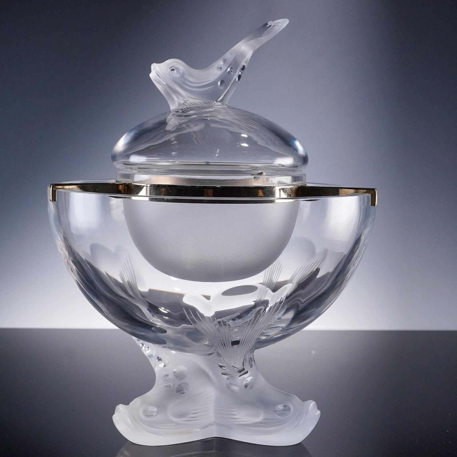 Lalique Crystal Caviar Server, Igor Pattern with Fish Motif (1 of 9)