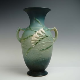 Roseville Pottery Double-Handle Vase, Freesia
