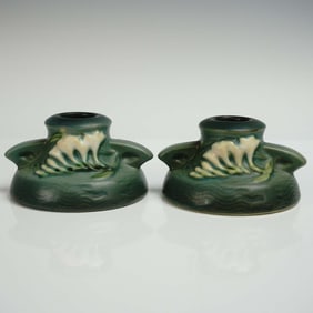 Pair of Roseville Pottery Candle Holders Freesia