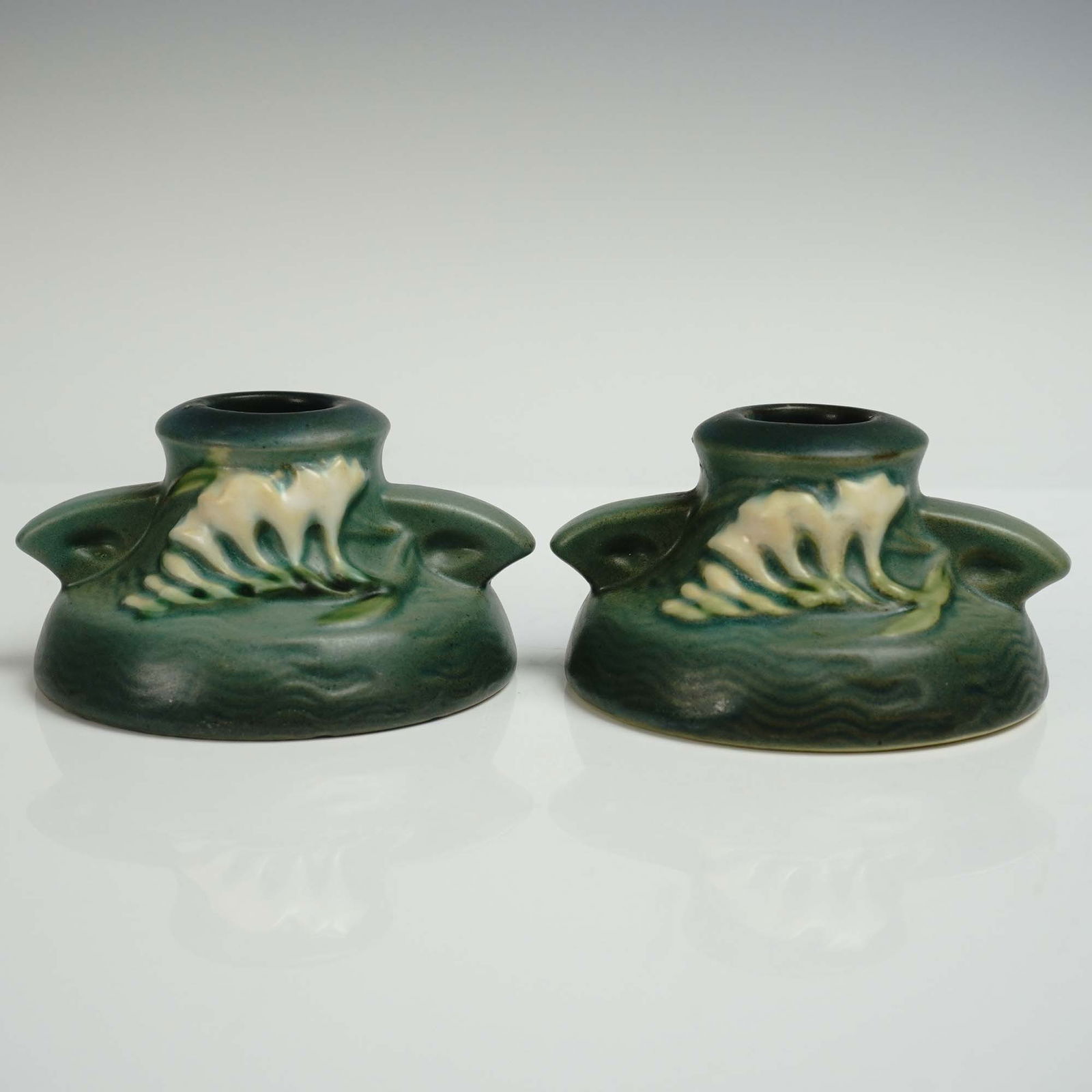 Pair of Roseville Pottery Candle Holders Freesia (1 of 5)