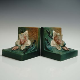 Pair of Roseville Pottery Bookends, Magnolia