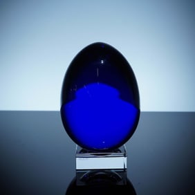 Baccarat Blue Crystal Egg Figure with Clear Base
