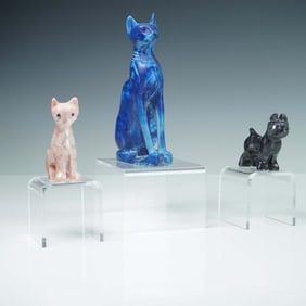 3pc Carved Stone Cats and Dog Figurines