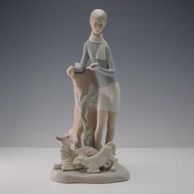 Lladro Porcelain Figurine, Boy with Lambs 1004509