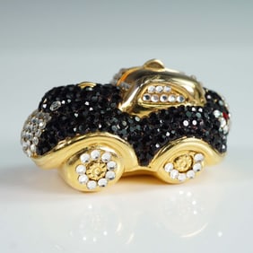 Italian Gold-Tone Metal Rhinestone Miniature Car Box