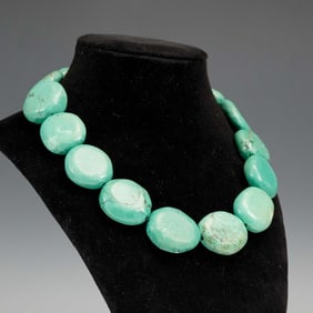 Chunky Turquoise Tone Bead Necklace with Silver Tone Extender