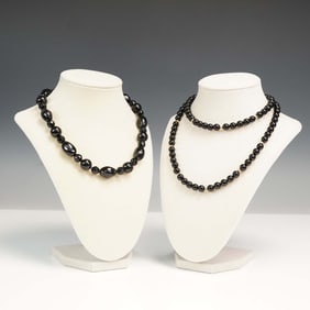 2pc Black Bead Necklace Set with 14K Gold Clasp