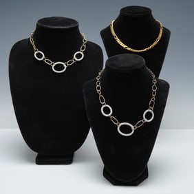 3pc Gold Tone and Sterling Silver Necklace Lot