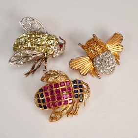 3pc Insect Brooch Lot Including Germany Sterling