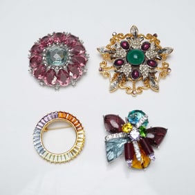 4pc Costume Brooch Set with Rainbow and Floral Designs