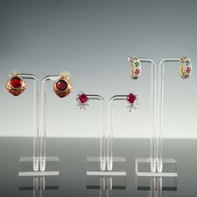 3 Pairs of Gemstone Earrings Featuring Sterling Silver and Pave Hoops