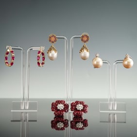 4 Pairs Sterling and Costume Earrings with Pearl and Rhinestone Accents
