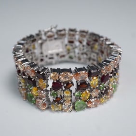 Nat Landau Hyman Sterling Silver Multi-Stone Wide Link Bracelet