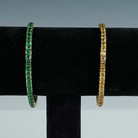 Pair of NLH Gilt Sterling Silver Rhinestone Tennis Bracelets