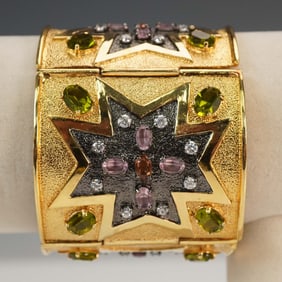 Tarin Paris Starburst Cuff Bracelet with Multicolor Stones