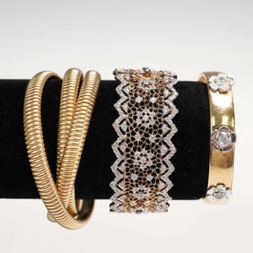 3pc Gold and Crystal Tone Bracelet Lot
