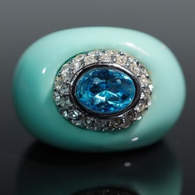 Angelique de Paris Style Enamel and Crystal Cocktail Ring