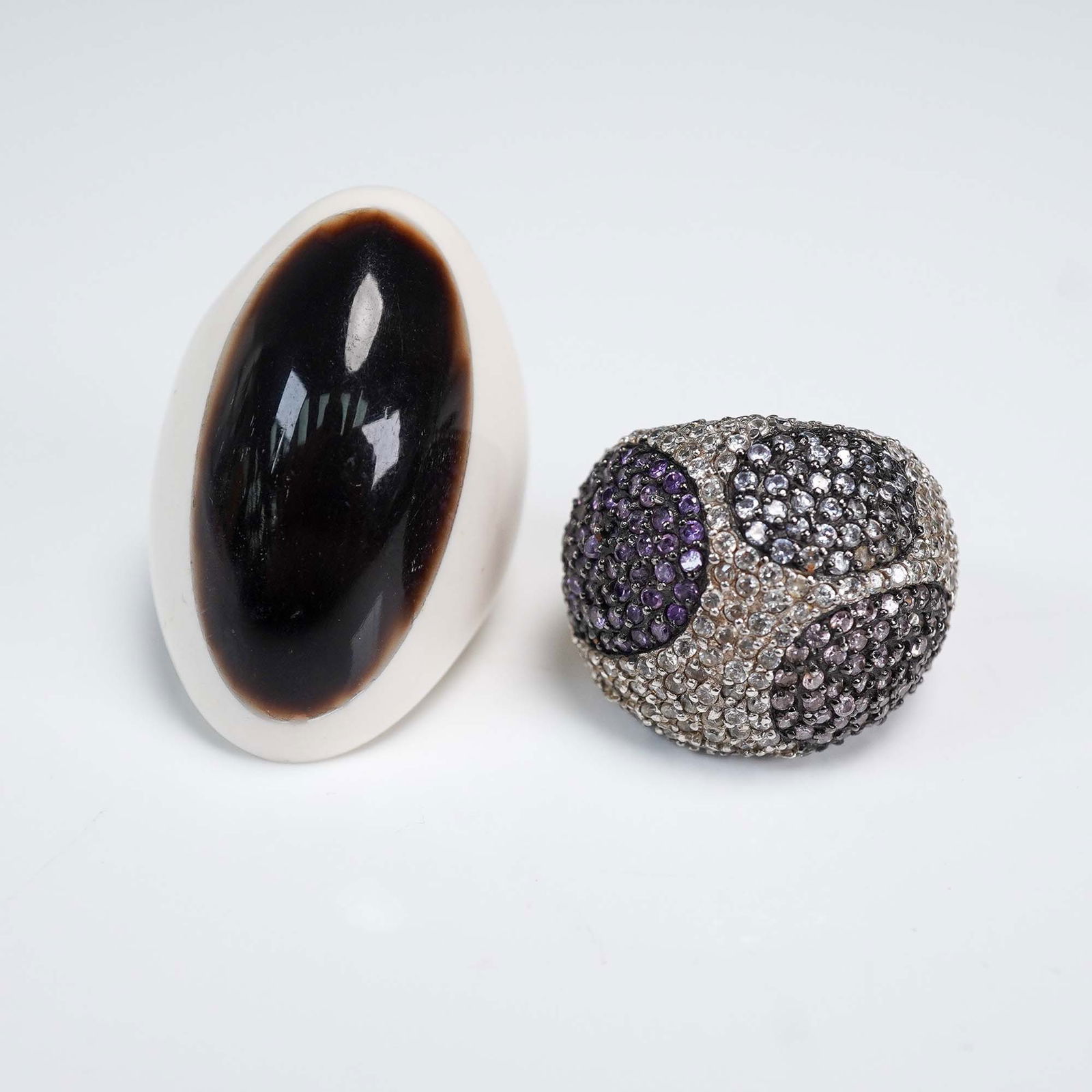 2pc Ring Lot, Sterling Pave Dome Ring and Resin Statement Ring (1 of 6)