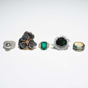 5pc Fashion and Designer Rings with Kenneth Lane, 18kt GF & Sterling Marks