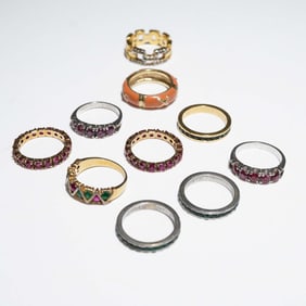 10pc Assorted Band and Cocktail Rings, 3 Sterling