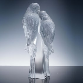Lalique Crystal Figurine, Two Parakeets