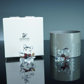 2pc Swarovski Crystal Kris Bear Figurines, Reclining Bear & Celebration
