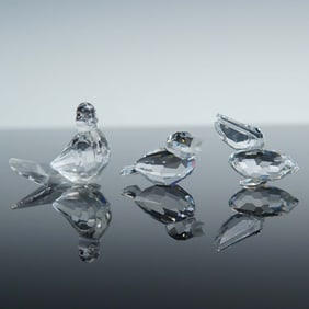 3pc Swarovski Crystal Birds, Dove, Pelican & Sparrow Figurines