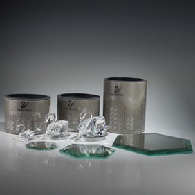 3pc Swarovski Crystal Figurines, Swan, Small, Medium, Large with Boxes