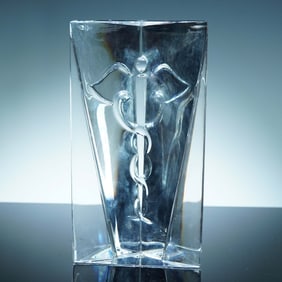 Baccarat Crystal Paperweight, Caduceus Design