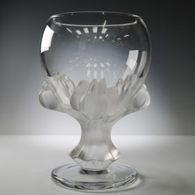 Lalique Crystal Flower Vase, Baghera