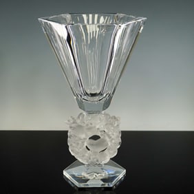 Lalique Crystal Flower Vase, Mesanges