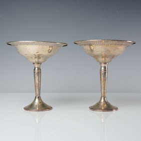 2pc Sterling Silver Weighted Pierced Rim Compote Dishes