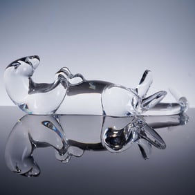 Baccarat Crystal Figurine, Reclining Otter