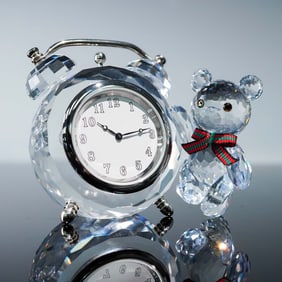 Swarovski Silver Crystal Kris Bear Table Clock 212687