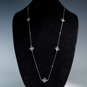 Vintage Sterling Silver Necklace with Faceted Purple Stones