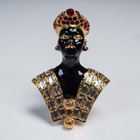 Landau Gold Tone Jeweled and Enamel Blackamoor Brooch