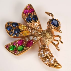 Sterling Silver Wasp Brooch with Crystal Accents