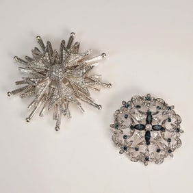 2pc Silver-Tone Brooch Set, Landau and Crown Marked