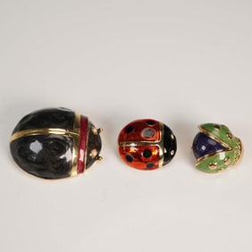 3pc Enamel Ladybug Brooch Set