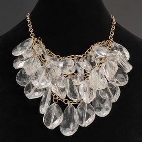 2pc VCLM Clear Faceted Teardrop Necklace and Earring Set
