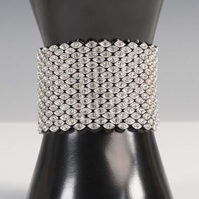 Sterling Silver Mesh Bracelet with Sparkling Rhinestones