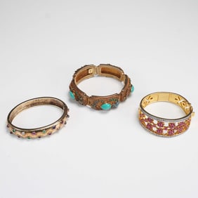 3pc Gilded Silver, Sterling Silver, and Rhinestone Bracelets
